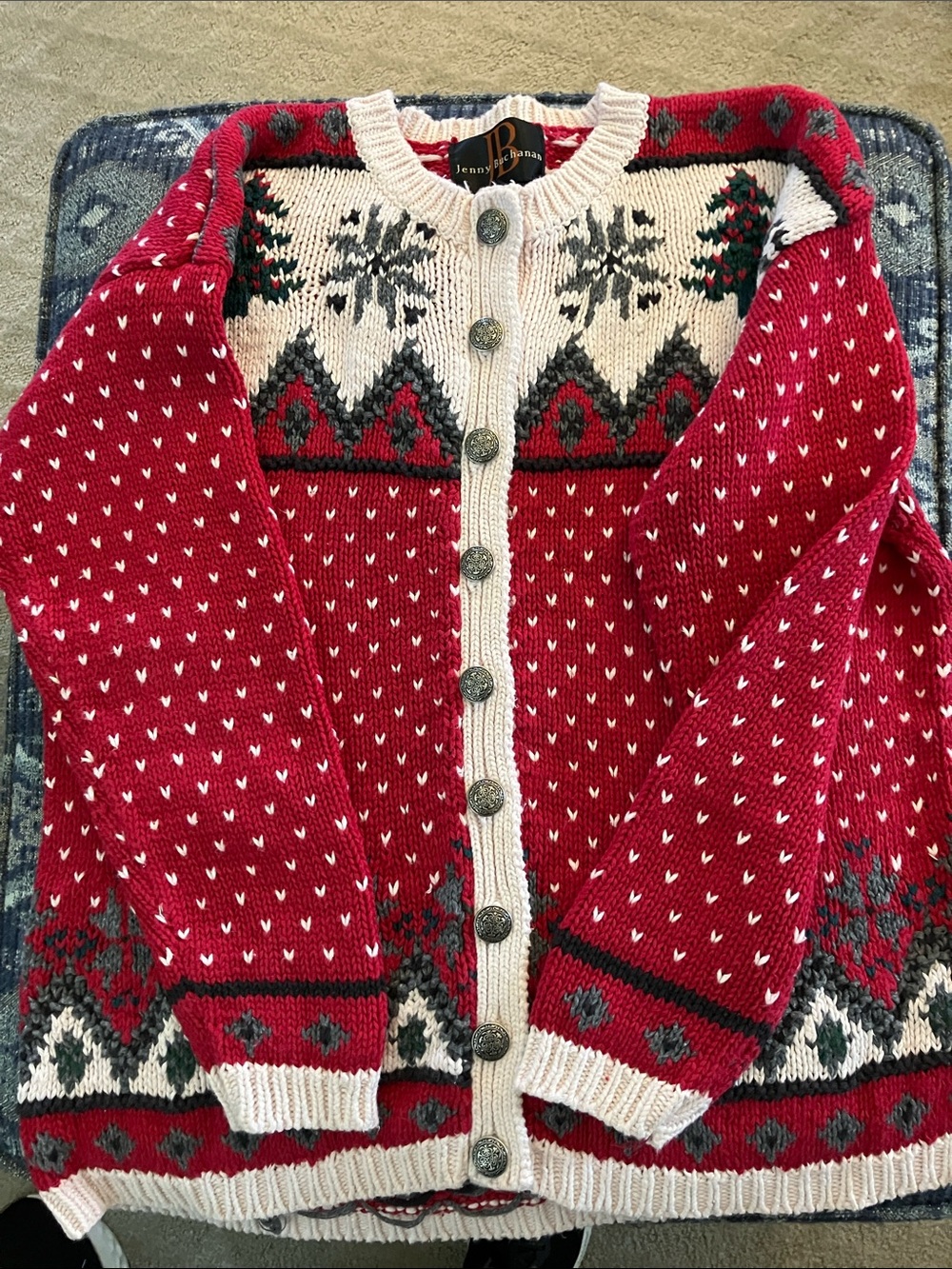 Red Fair Isle Button-Front Cardigan Sweater